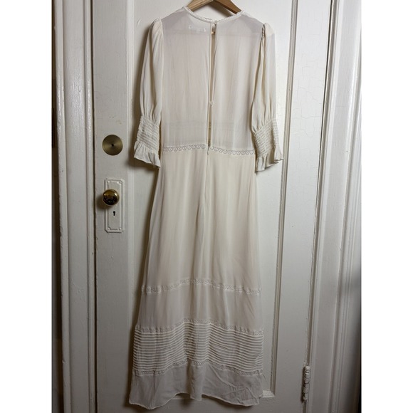 Reformation Cream Colored Eyelet Detail Merrit Dress Long Slit Side Size 8 - Picture 2 of 8